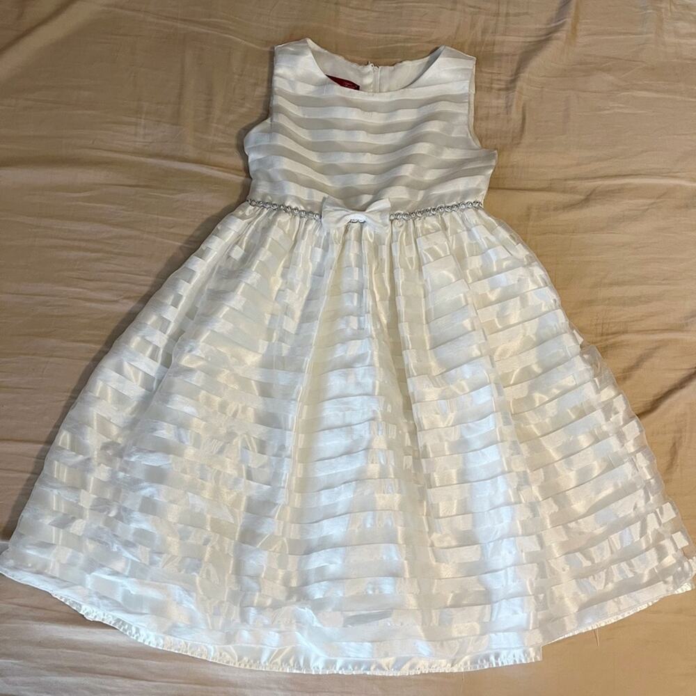 Princess Faith White Dress with Rhinestone and Bow Embellishment Size 10